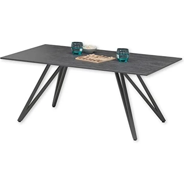 Stella Trading Couchtisch Industrial Style, Schwarz - Moderner Wohnzimmertisch mit Keramikplatte und Metallgestell - 110 x 46 x 70 cm (B/H/T)
