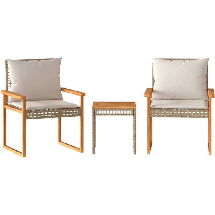 vidaXL 3-tlg. Bistro-Set mit Kissen Beige Poly Rattan Akazienholz 365861 – Bild 11