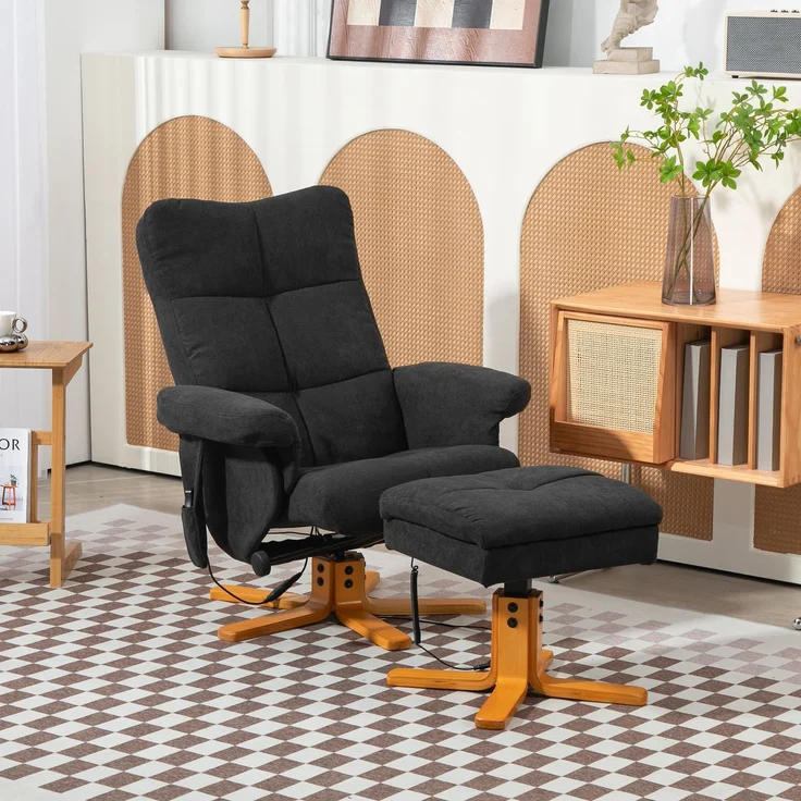 MELAYR, Massagesessel mit Liegefunktion und Fußhocker, 145°-Neigung, Polyester, 80 x 86 x 99 cm, Schwarz – Bild 4