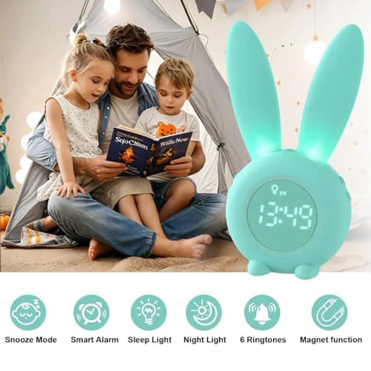 EXTSUD LED Nachtlicht Kinder Lichtwecker Cute Rabbit Kinderwecker, Creative Nachttischlampe Snooze-Funktion zeitgesteuertes Nachtlicht – Bild 8