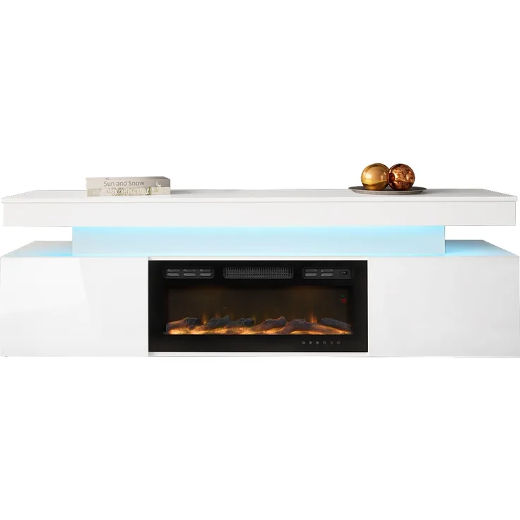 Mirjan24 'EF 2D Serkuzo' TV-Lowboard mit Kamin, MDF weiß (hochglanz/matt), 59 x 41 x 190 cm