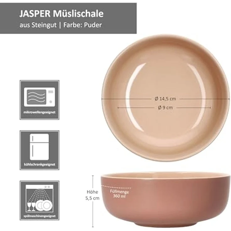 Ritzenhoff & Breker Müslischale Ritzenhoff 6x Jasper Schale Ø14,5cm Puder 360ml Steingut 6 Pers, Steingut – Bild 5