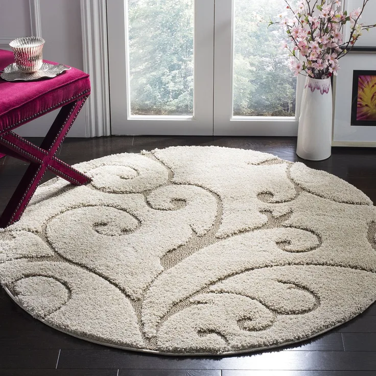 Safavieh Zottelig Teppich für Wohnzimmer, Esszimmer, Schlafzimmer - Florida Shag Collection, Hoher Flor, Creme und Beige, 120 X 120 cm