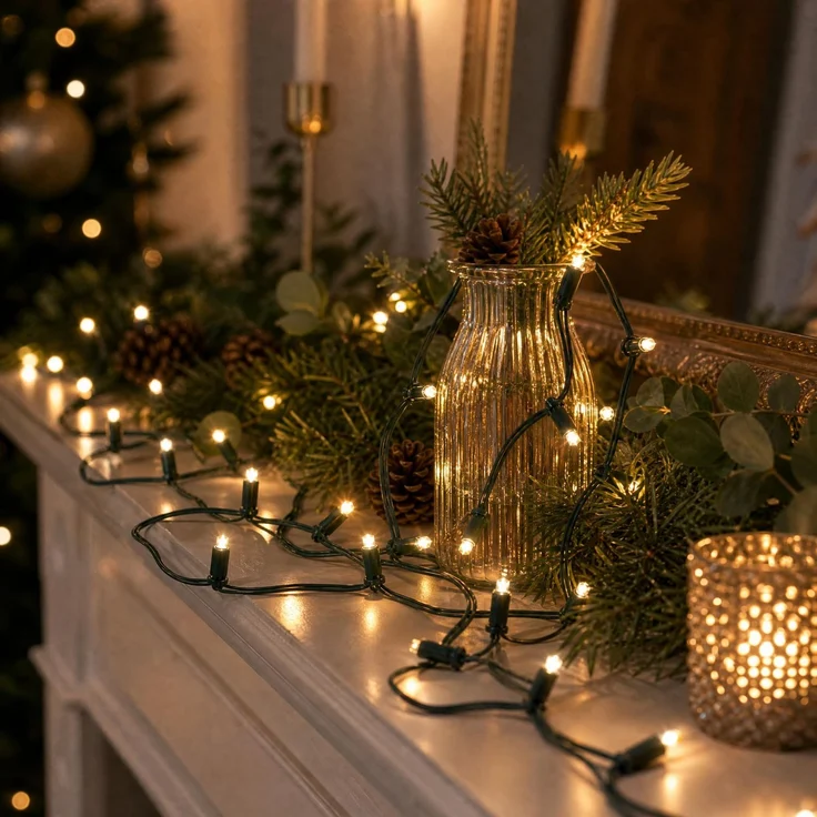 hellum 30 LED Mini Lichterkette innen, Kabel grün, 4,35m beleuchtet | LED Lichterkette warmweiß mit Stecker, Lichterkette Weihnachtsbaum für Partybeleuchtung, Weihnachtsbaum, Fenster