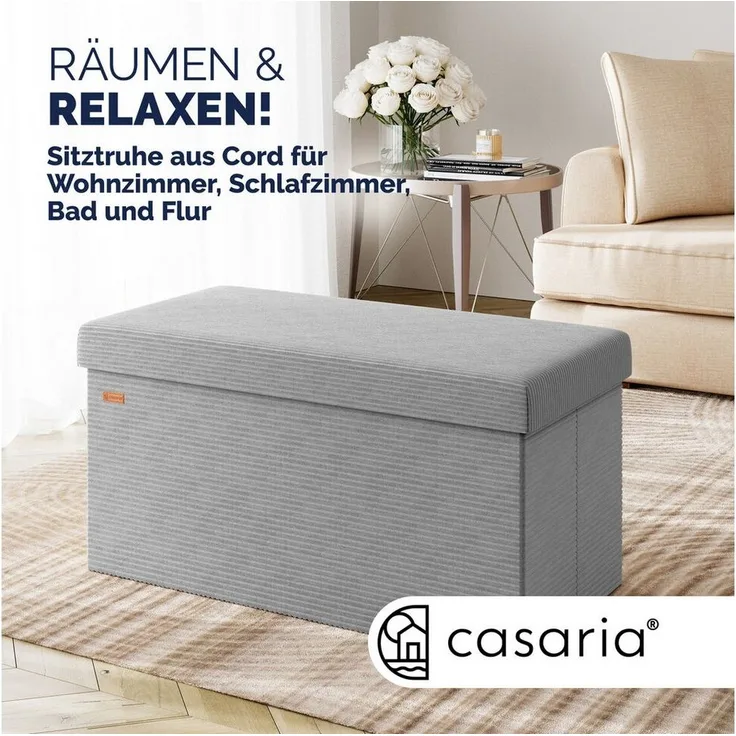 Casaria Sitzbank, Cord Grau Faltbar inkl. 2 Boxen 76x38cm 300kg Belastbarkeit Wohnzimmer