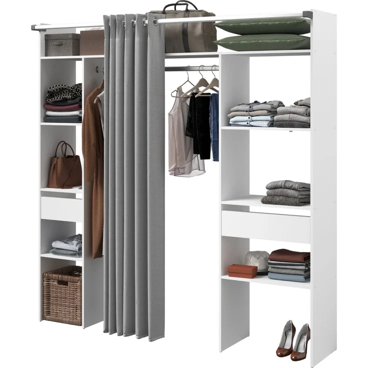 Parisot Kleiderschrank mit Vorhang Combi in weiß und grau 198 cm – Bild 5