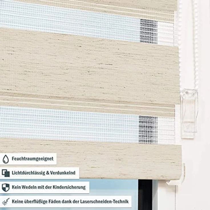 Deswell Doppelrollo Klemmfix ohne Bohren Leinen B85 x H220 cm (Stoffbreite 81cm) Rollos für Fenster ohne Bohren für Fenster mit Lichtdurchlässig & Verdunkelnd/Höhe Stufenlos Verstellbar – Bild 4