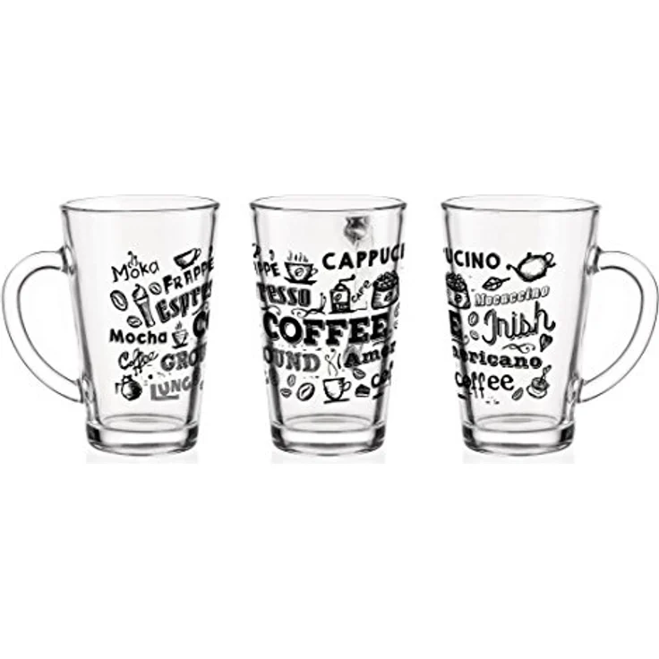 Sendez Gläser-Set 6 Latte Macchiato Gläser 300ml mit Kaffee-Aufdruck, Glas – Bild 2