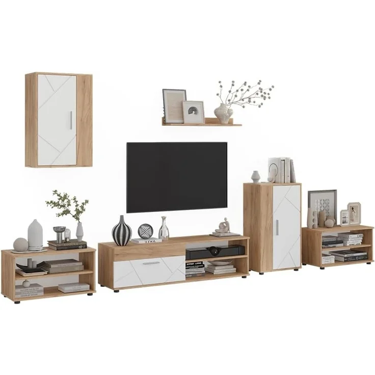 Wohnwand Berno Goldkraft Eiche/Weiß 6-teiliges Set Vicco – Bild 5