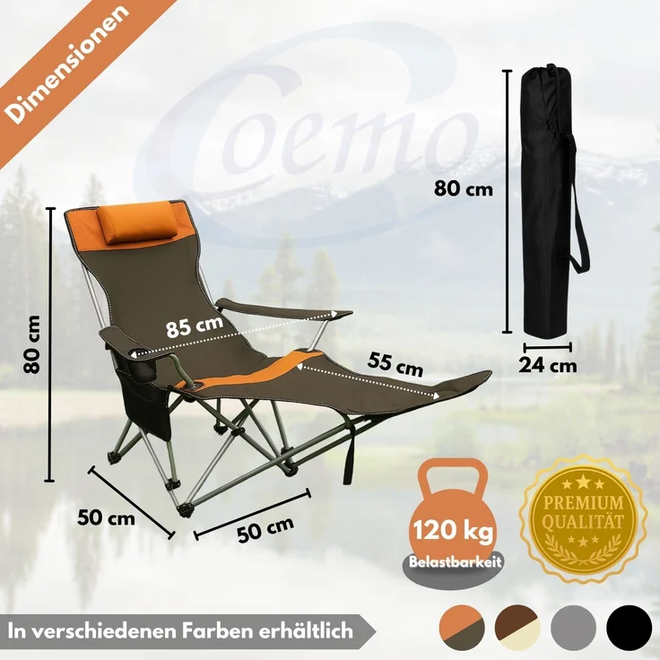 Coemo 2er Set Tragbarer Liegestuhl, Campingliege mit Getränkehalter Braun – Bild 6