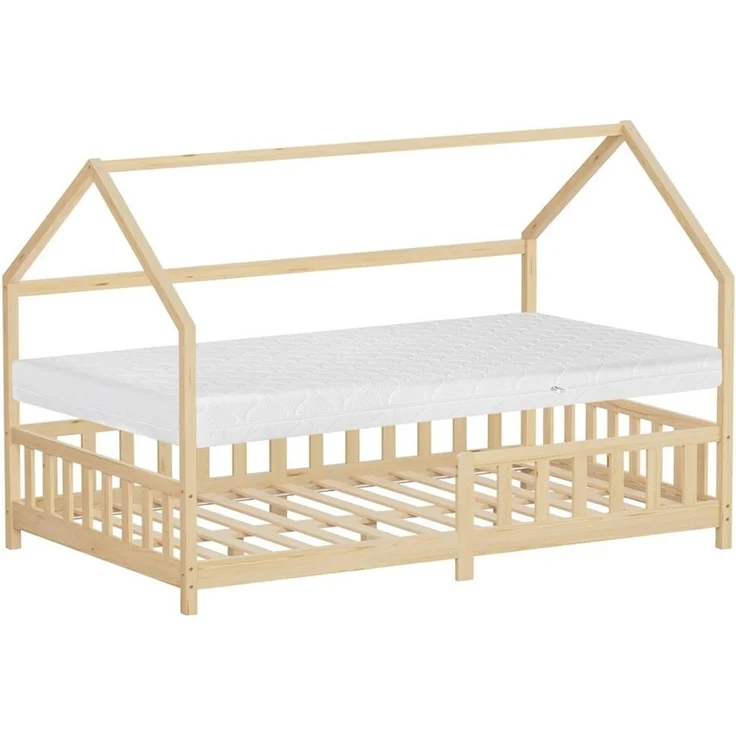 ML-DESIGN Spielbett Hausbett Kinderbett inkl. Lattenrost kreativ Bodenbett für Kinder, Abenteuerbett mit Matratze H-16 cm 120x200cm Holzbett Bettgestell – Bild 1