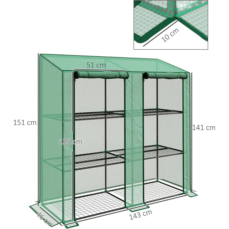 Outsunny Gewächshaus, Stahl, Kunststoff, Grün, 143L x 46B x 151H cm – Bild 3