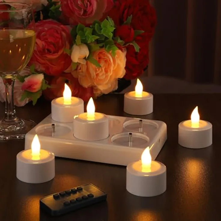 EXTSUD 6 Stück LED Teelichter Aufladbar mit Timer Fernbedienung und Ladestation Elektrische Teelichter LED Kerzen Wiederaufladbar Flackernd Flammenlose Candles für Weihnachten Hochzeiten Haus Deko