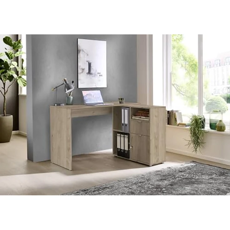 BMG Möbel Eckschreibtisch LENI (Schreibtischplatte mit Regal), Breite 110 cm, spiegelverkehrt montierbar, abschließbare Tür – Bild 2