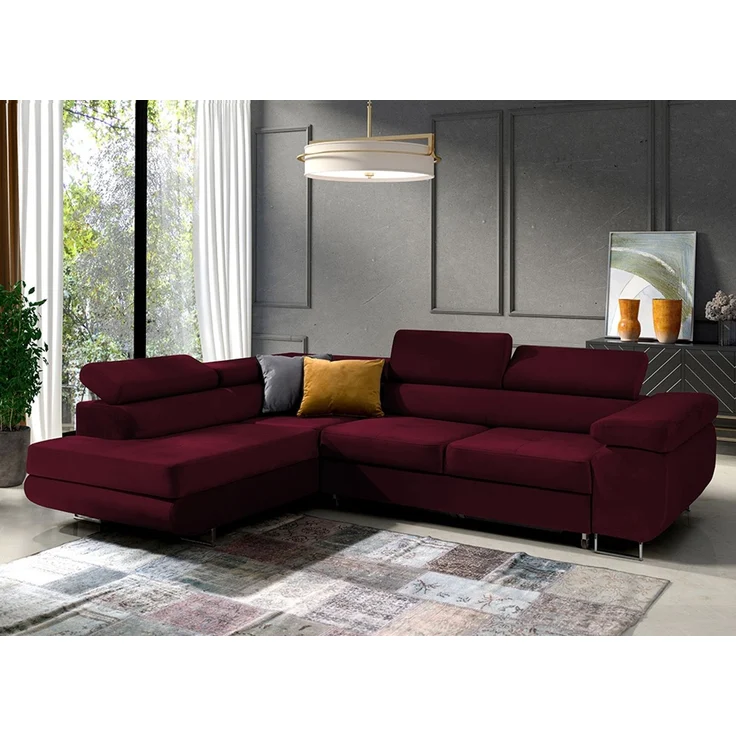 Ecksofa in L-Form Mediolan, L-förmige Eckcouch mit Schlaffunktion, ausziehbares Sofa, 1 Bettzeugbehälter, verstellbare Kopfstützen, (Monolith 69), 72x201 cm – Bild 2