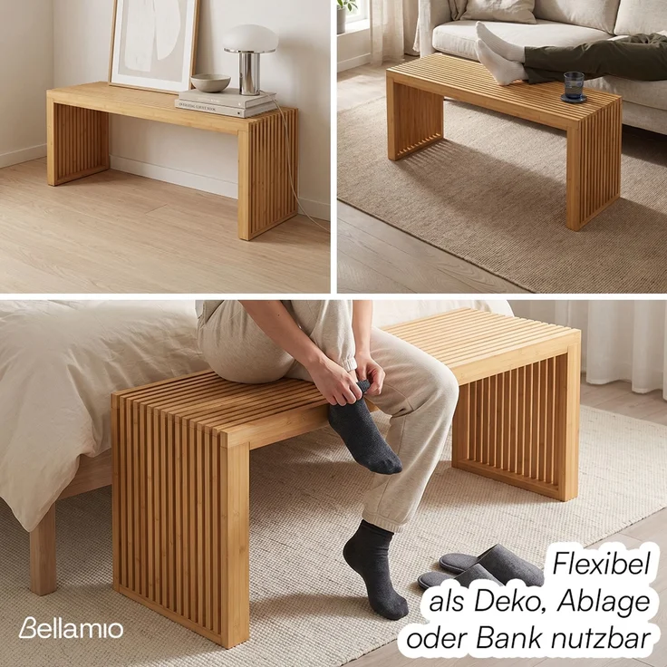 Bellamio 'Sava' Sitzbank, Bambus, natur, Holzbank ohne Lehne, 45x33x100 cm, bis 250 kg belastbar – Bild 8