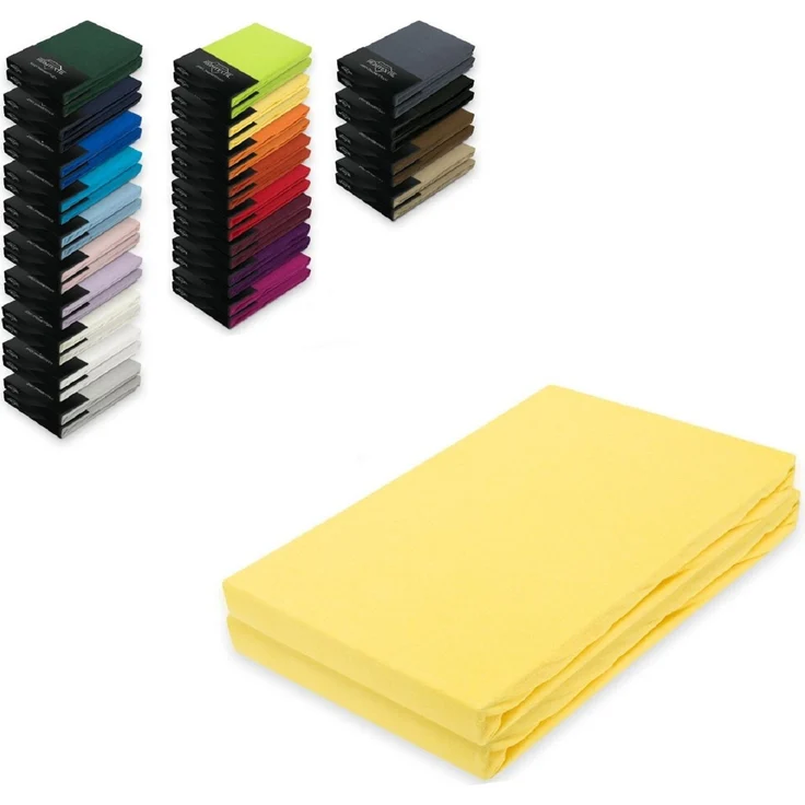 Doppelpack Jersey Spannbettlaken 140 - 160 x 200 cm Gelb – Bild 1