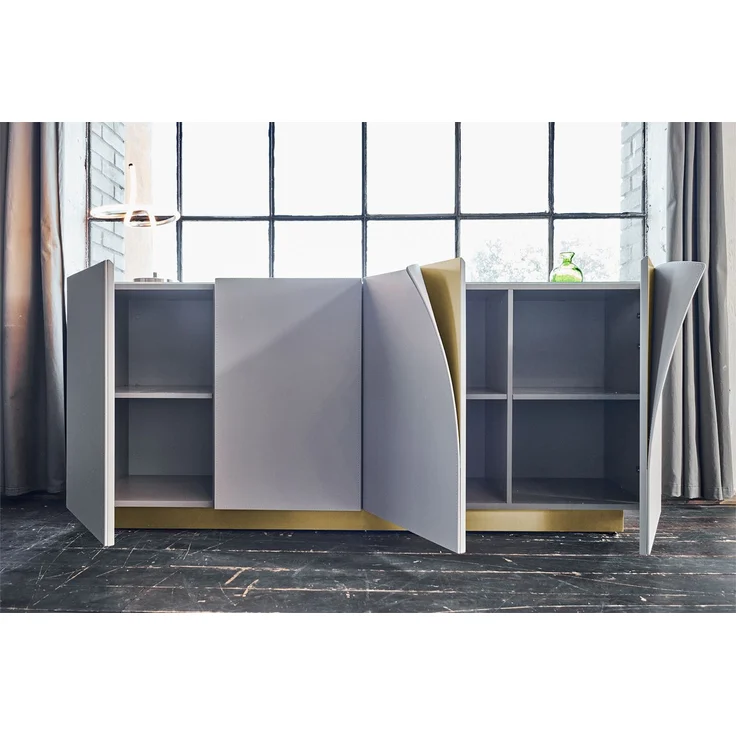KAWOLA Sideboard EMMA Kunstleder grau Fuß Edelstahl messingfarben 78 x 42 x 180 cm – Bild 2