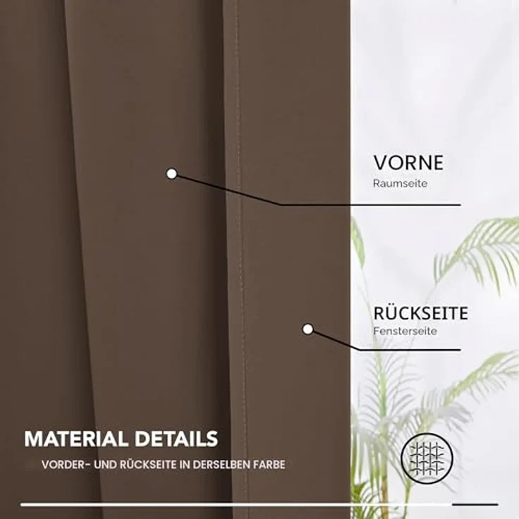 Deconovo Blickdichte Vorhänge mit Kräuselband Gardinen Extra Lange Braun | 2er Set, H 290 x B 140 cm, Thermogardine, Wohnzimmer und Schlafzimmer Gardinen, für Thermal Curtains, Übergardinen – Bild 9