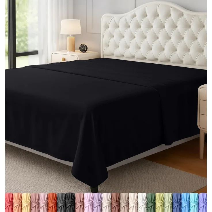 Utopia Bedding - Bettlaken Ohne Gummizug 259x266 cm / 150x200 cm - Flaches Laken Weich Gebürstete Mikrofaser - Schwarz