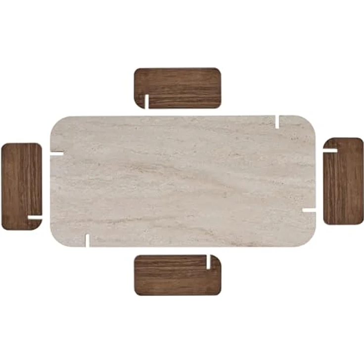 Stilvoller Couchtisch, 120 cm x 60 cm x 35 cm | 100% melaminbeschichtete Spanplatte, werkzeuglose Montage | Elegante Travertin- und Walnuss-Optik – Bild 7