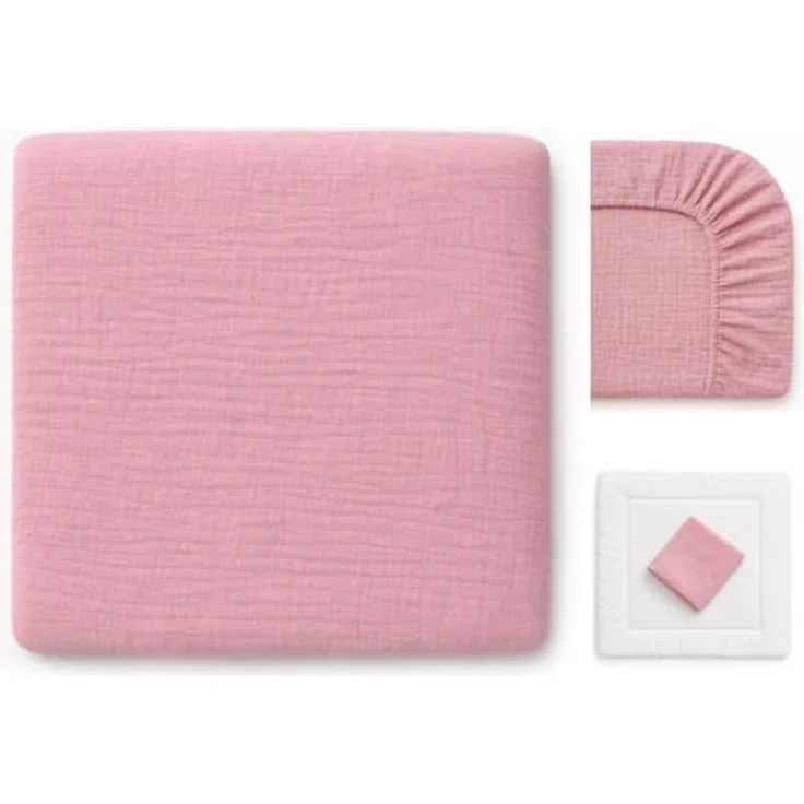 Wickelauflagenbezug 100% Baumwolle Musselin Bezug für Wickelauflage 85x75 und 75x75 cm – weicher Wickeauflagenüberzug, atmungsaktiv & waschbar ROSA – Bild 2