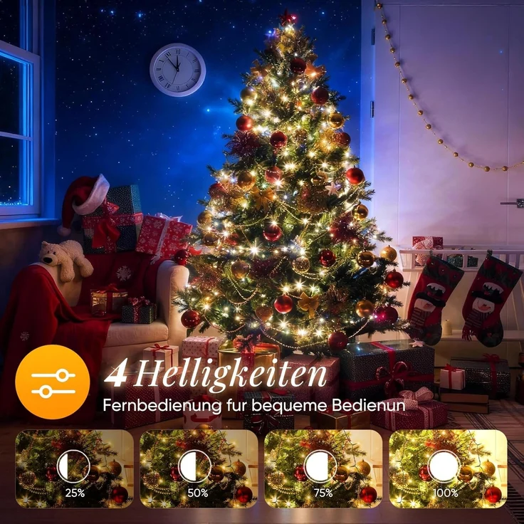 Salcar LED-Lichterkette Weihnachtsbaum Lichterkette 8 Girlanden mit Zauberstab Fernbedienung, 2m 280er LED Christbaumbeleuchtung für 150cm bis 240cm Tannenbaum – Bild 6