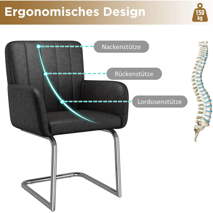 Esszimmerstuhl 56x57x86 cm im 4er-Set aus Kunstleder mit Metallgestell und ergonomischer Rückenlehne – Bild 7
