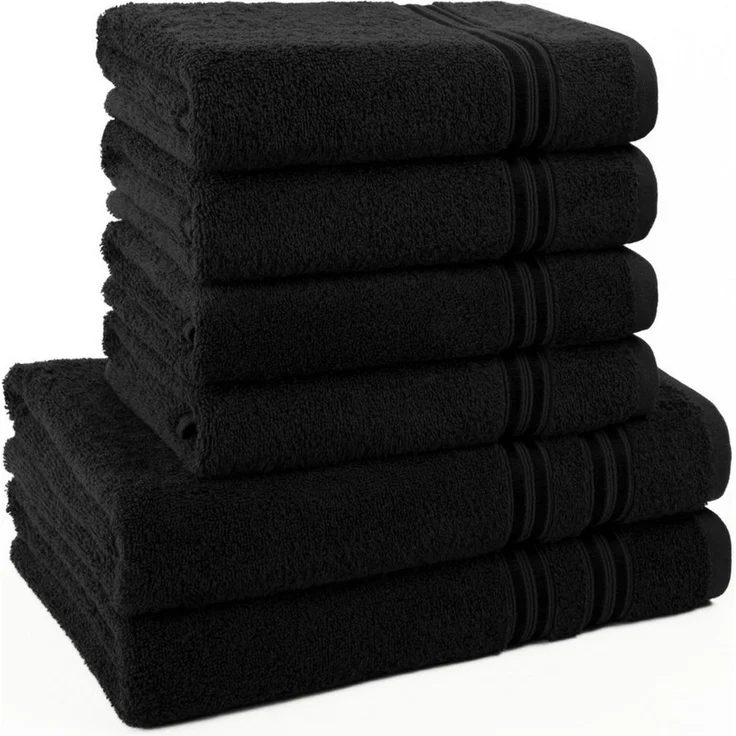 Hammetex 6 teiliges Handtuch Set, 100% Baumwolle Weich Saugstark Qualität Handtücher Set, 2 Badetücher 70x140 cm, 4 Handtücher 50x100 cm, Schwarz – Bild 1