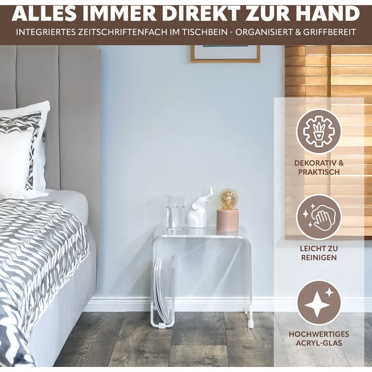 eluno Beistelltisch 2in1 aus Acryl mit Magazinhalter (1-St) – Bild 3