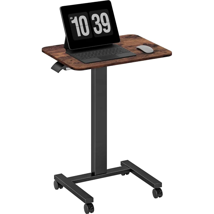 Vinsetto Schreibtisch Höhenverstellbarer Laptoptisch mit Rollen (Computertisch, 1-St, Arbeitstisch), Rustikal-Braun 65 x 48 x 68-108 cm – Bild 1