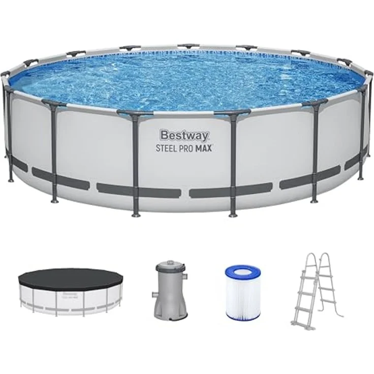 Bestway® Steel Pro MAX™ Frame Pool Komplett-Set mit Filterpumpe Ø 457 x 107 cm, lichtgrau, rund – Bild 1