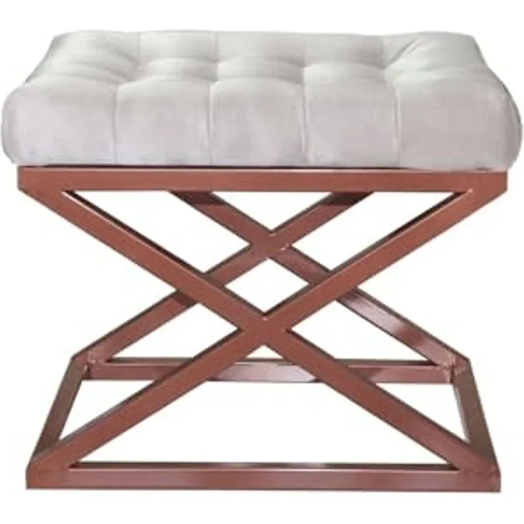 Atelier Del Sofa Stylish Pouffe with Metal Frame, 50 x 42 x 40 cm | 100% Polyester Babyface Fabric, Copper & White | Perfect for Modern Living Spaces