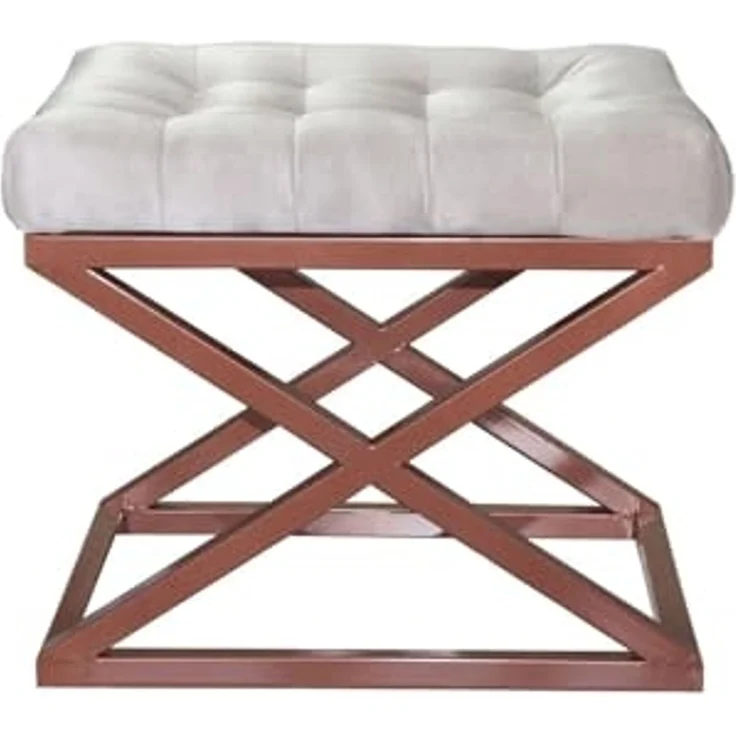 Atelier Del Sofa Stylish Pouffe with Metal Frame, 50 x 42 x 40 cm | 100% Polyester Babyface Fabric, Copper & White | Perfect for Modern Living Spaces – Bild 1