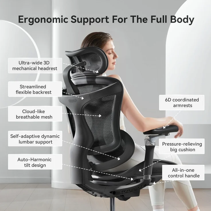 Sihoo 'Doro C300 Pro' ergonomischer Schreibtischstuhl, 130 x 75,5 cm, in Schwarz – Bild 5