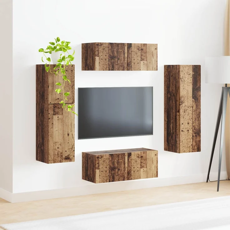 vidaXL TV-Schrankset Wandmontiert 4 pcs Altholz Holzwerkstoff 3409040 – Bild 4