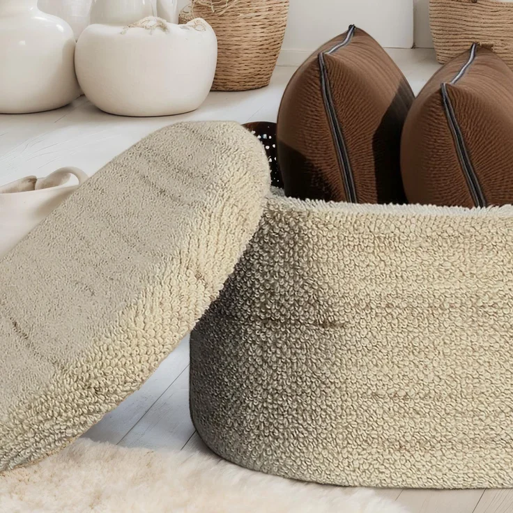 Sitzhocker mit Stauraum Wolle oval 81cm Braun abnehmbarer Deckel Wohnzimmer Schlafzimmer – Bild 5