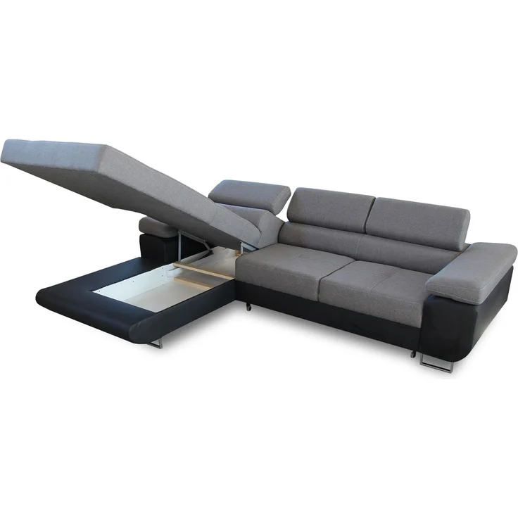 Ecksofa Divo mit Schlaffunktion, Bettkasten und einstellbare Kopfstützen (Weiß + Grau (Soft 017 + Sawana 21), Ecksofa Rechts) – Bild 4