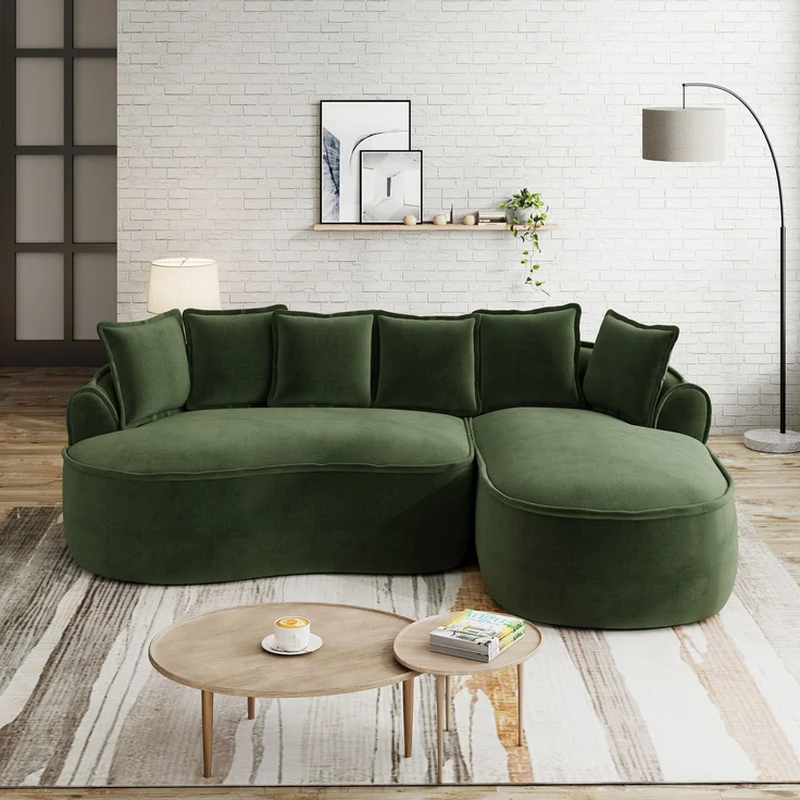 EINHOM L-förmiges Frameless Modulares Sofa, bequemes Chenille Cloud Sofa mit tiefer Sitzfläche, modernes Chaiselongue Sofa, extra groß, inklusive Kissen, ideal für Wohnzimmer, Grün – Bild 3