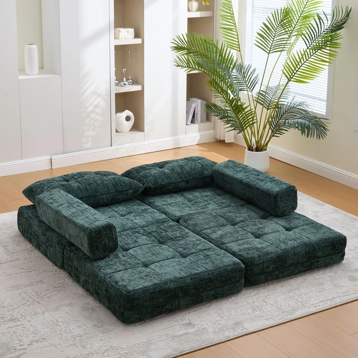 Klappsofa Bett mit Kopf- & Lendenkissen, multifunktionales Schlafsofa, 2-in-1 Faltsofa mit hochdichtem Schaumstoff,Smaragd – Bild 2