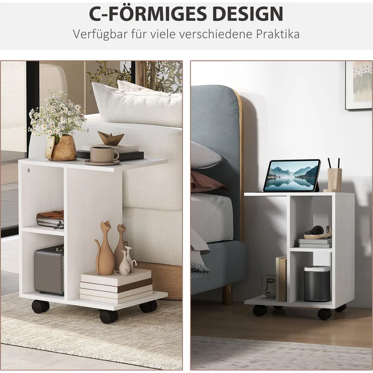 Beistelltisch in C-Form, Couchtisch mit Rollen, Kaffeetisch, Tragbarer Sofatisch, für kleine Bereiche, 45 x 35 x 58 cm, Weiß--Weiß--45x35x58cm--YOUDENOVA – Bild 5