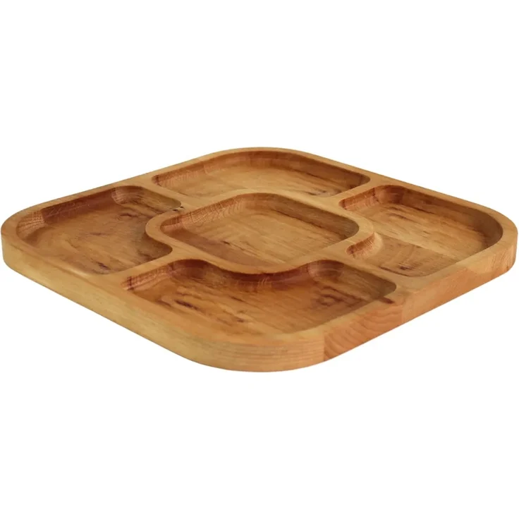 25x25cm Servierplatte aus natürlichem Holz mit 5 geteilten Fächern, Servierteller von Vorspeisen, Käse und Snacks, Holzplatte Cheeseboard für Fleisch und Käse, Käseplatte, Cheese Board – Bild 5