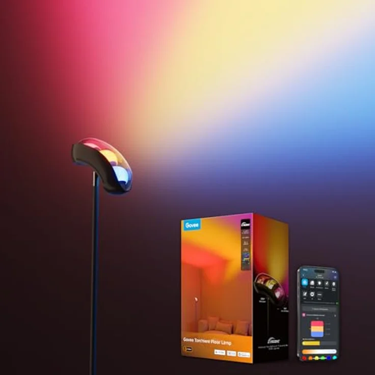 Govee Deckenfluter LED Stehlampe, RGBWWIC 3-Zonen Steuerung, Matter Alexa kompatibel, 77 Szenen, Musik Synchronisation, 170 cm, schwarz – Bild 1