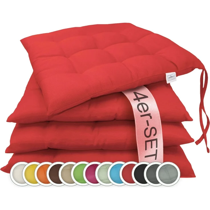 ZOLLNER Stuhlkissen, 40 x 40 x 3 cm, mit Bindebänder, für Indoor und Outdoor – Bild 1