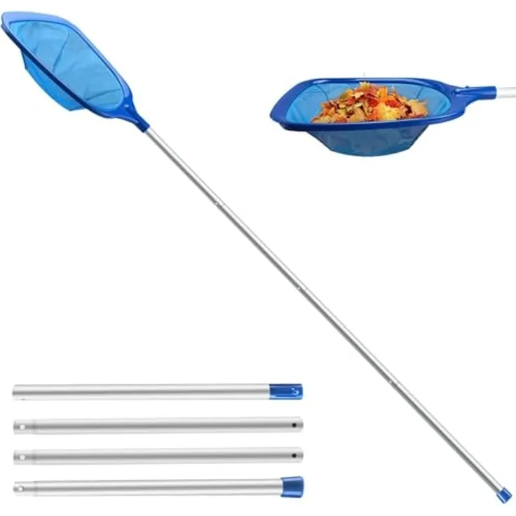 Jsdoin Pool Kescher, 161cm lang-Teichkescher mit Teleskopstange,14,5cm Tief Kescher Feinmaschig - Für Teich, Algen & Bestway Pool,Spa, Teiche, Whirlpools