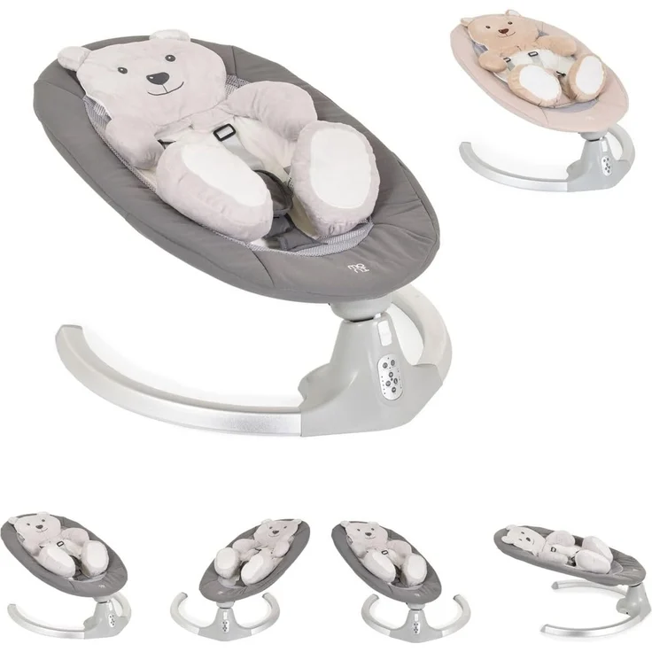 Moni Babywippe elektrische Ari Bär Melodien, Fernbedienung, Teddy-Bär Pad, Timer grau – Bild 1