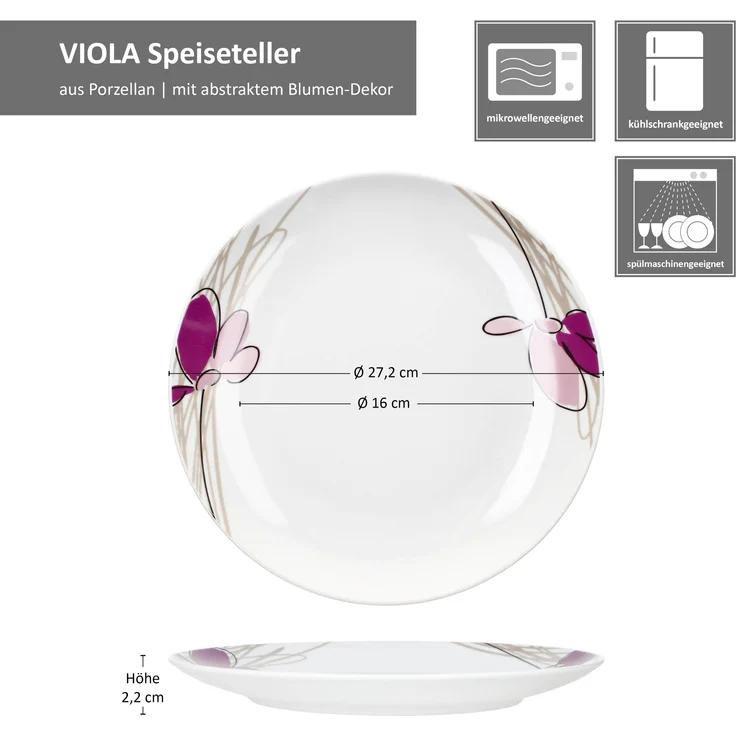 6x Viola Speiseteller Ø27,2cm Porzellan 6 Personen große Platte Essteller Blumen – Bild 6
