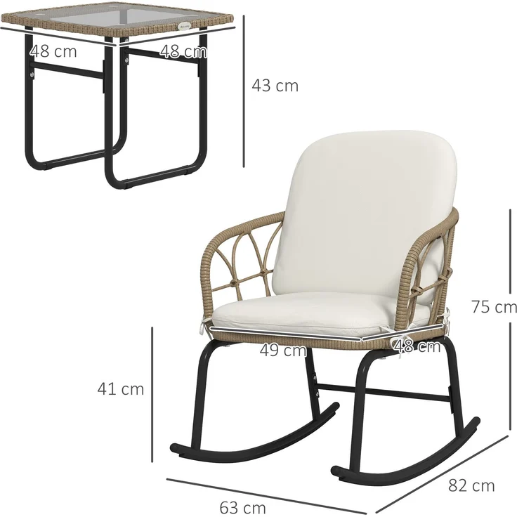 MELAYR, Schaukelstuhlset Schaukelstühle Bistro-Set, Bohostil, PE-Rattan, wetterbeständig, 63 x 82 x 75 cm, Gelb+Creme – Bild 5