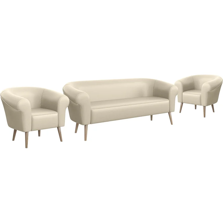 MEBLINI Sofa-Set EMILIA 3+1+1 - Creme Kunstleder - für Wohnzimmer - Mini Lounge für fünf Personen - Küchensofa - Sofa Klein - Sitzgarnitur - Polstergarnitur - Sofagarnituren – Bild 1