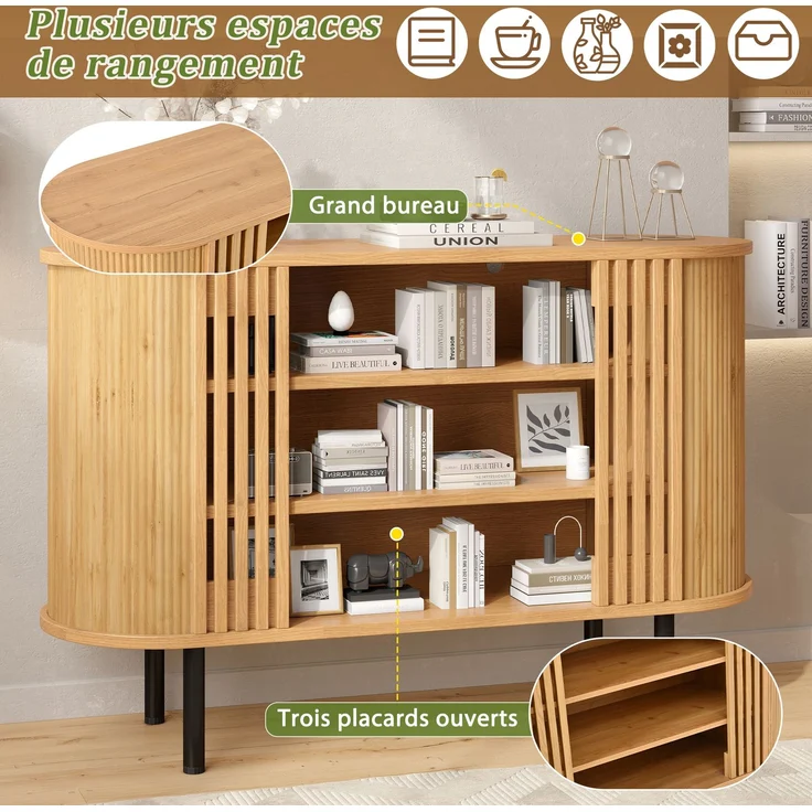 ZUBALIYA Sideboard 120x40x80 cm, aus MDF / Spanplatte, Natur – Bild 7